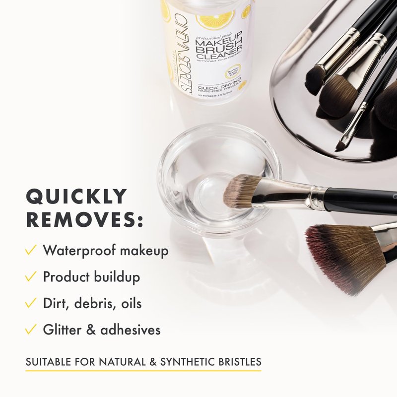 Cinema Secrets Original Makeup Brush Cleaner Kit - Professional Cleanser + Cleansing Tin for Makeup Brushes - Quick-Drying, Rinse-Free Formula - Removes Stubborn Waterproof Make Up - Lemon (2 fl oz)