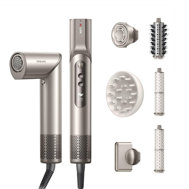 Dreame Dazzle Hair Styler and Dryer- Intelligent Nozzle Recognition, 110,000RPM High-Speed Motor for Fast Drying, 300M Negative Ions, 5 Snap-on Attachments, Smart Screen, 3 Customizable Modes