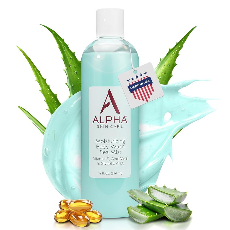 Alpha Skin Care Moisturizing Body Wash - Gentle Anti-Aging Formula with Glycolic AHA & Aloe Vera | 12 Oz