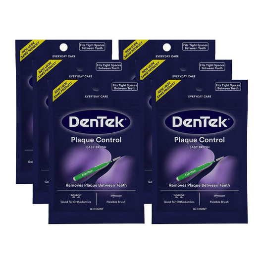 Dentek Interdental Brushes - Tight, 16 Count, 6 Pack - Easy-Brush Interdental Plaque Remover with Fluoride - Cleans Tight Spaces Around Teeth, Braces & Other Dental Appliances