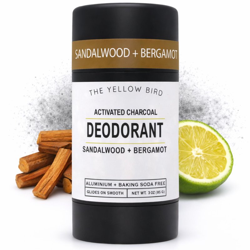 Sandalwood & Bergamot Natural Deodorant – Aluminum-Free, Baking Soda-Free Stick, Sensitive Skin Formula with Activated Charcoal – 3 oz, For Men, Women, Teens - Made in USA