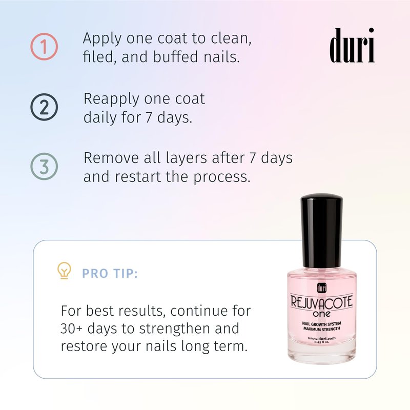 duri Rejuvacote 1 Nail Growth System - Original Maximum Strength Formula - Nail Strengthener and Nail Growth - Base and Top Coat - Pack of 2-0.45 fl. oz.