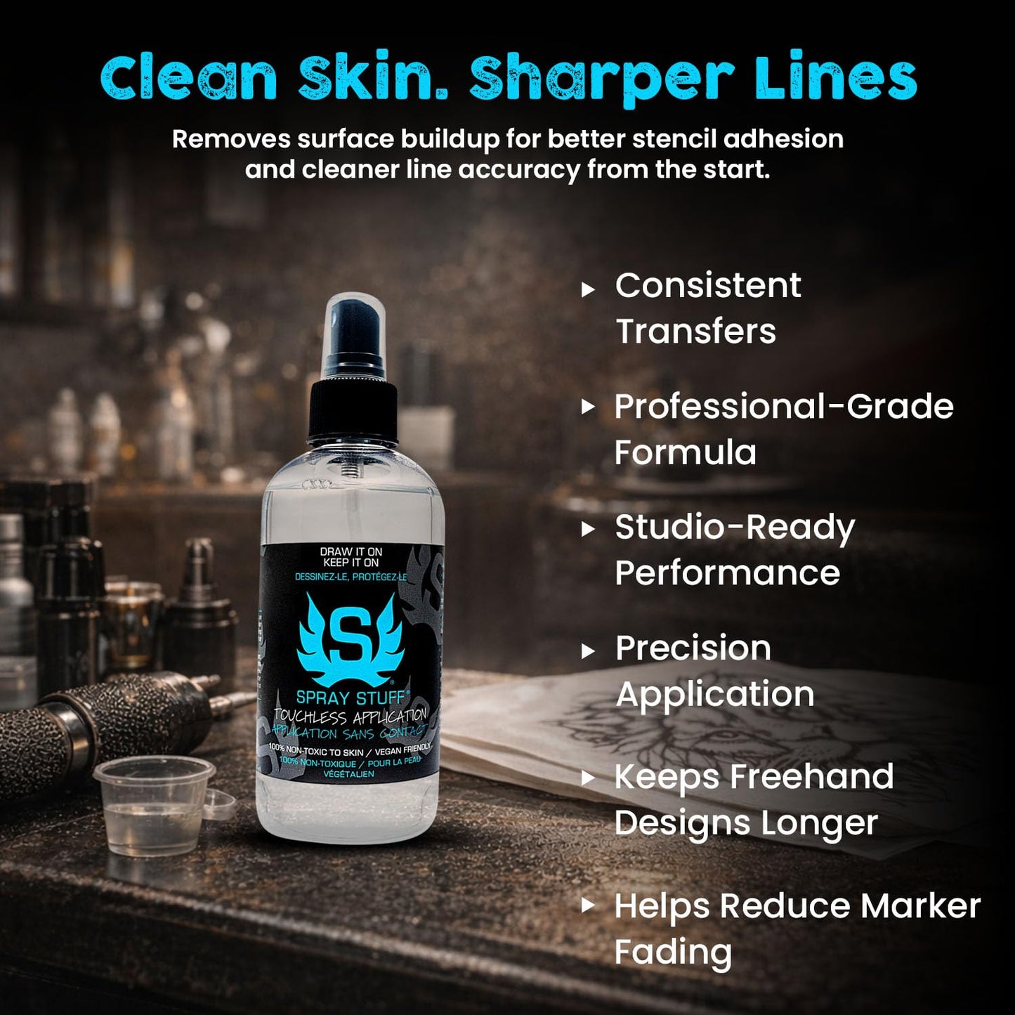 Stencil Stuff Spray Stuff Tattoo, Transfer Spray, 8oz Stencil Application Solution for Tattoo Artists, Water-Resistant, Long-Lasting, Vegan-Friendly Stencil Transfer