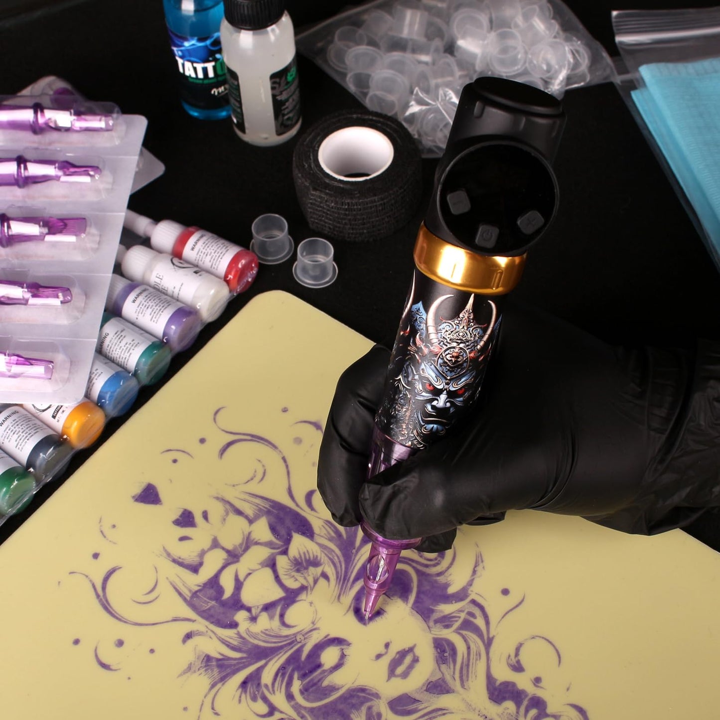 Tattoo Kit Tattoo Gun Wireless Tattoo Machine with 2 Batteries, Tattoo Ink Color Set, 20Pcs Tattoo Needles and Full Accessories Tattoo kit Complete for Beginners(Purple)