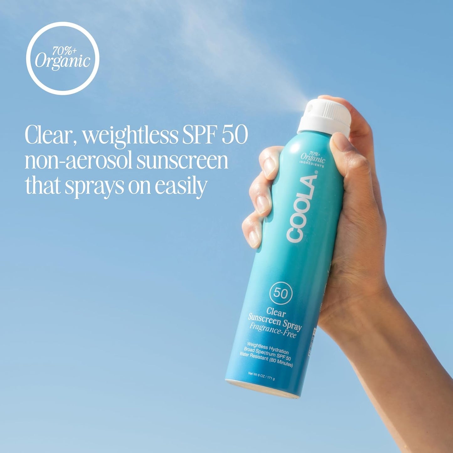 COOLA Organic Sunscreen SPF 50 - Vegan Sunblock Spray for Daily Skin Protection | Fragrance-Free, Dermatologist Tested