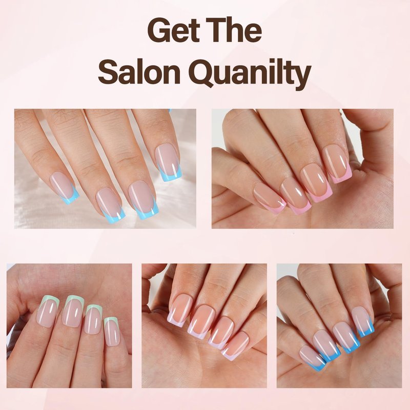 French Tip Press On Nails - 600 Pcs Short Square Gel Nail Tips | 20 Colors Starter Kit with UV Lamp & Gel Glue