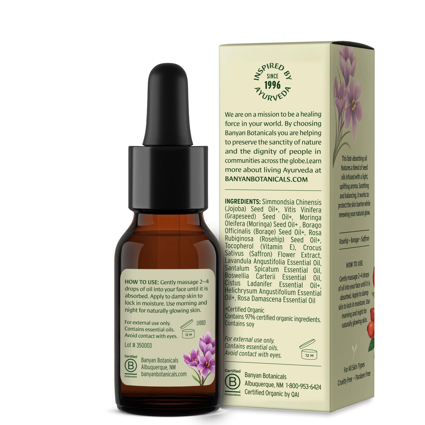 Banyan Botanicals Face Oil – Luxurious Ayurvedic Face Oil – Clean Skincare with Rosehip Oil and Jojoba Oil for Skin that Glows – 0.5 oz – Non-GMO, Cruelty Free, Paraben & Phthalate Free