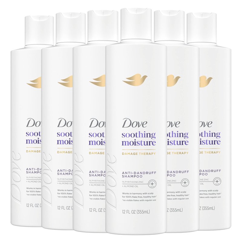 Dove Damage Therapy Derma Shampoo Soothing Moisture Pack of 6 for Flaky Scalp with Pyrithione Zinc and Almond Oil 12 Fl Oz
