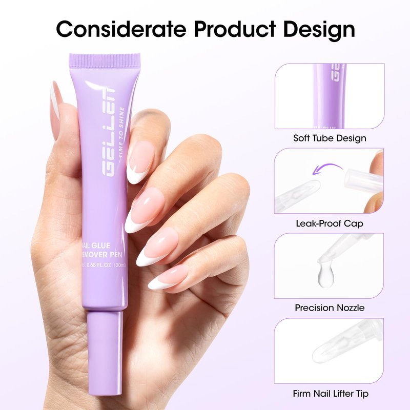 Gellen Nail Glue Remover, 20ml Nail Glue Remover for Press ons, Multi-Functional Glue Remover Pen for Fake Nail Tips, Non-Acetone & Safe & Fast Removal for Quick Dry Nail Polish Nail Glue