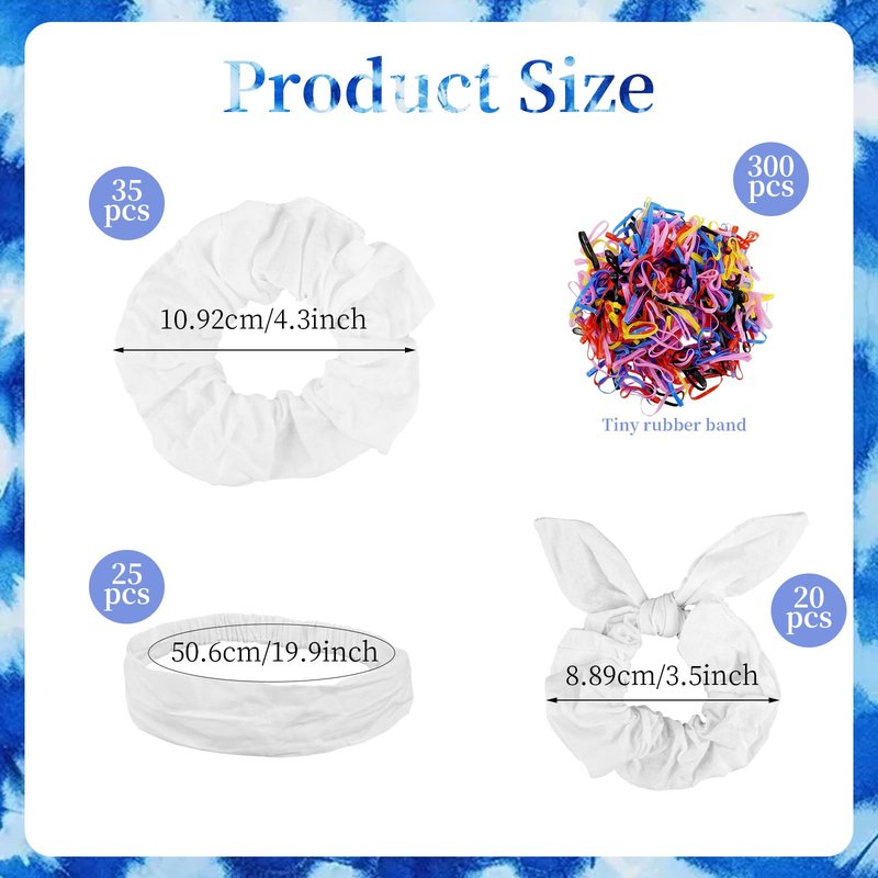 UCEHIPAW 80 Pcs White Cotton Scrunchies Non Slip Stretchy Elastic Head Wrap Holder Hair Ties Accessories 35 Scrunchies 20 Bow Hair Ties 25 Headband for Women DIY Tie Dye Party Supplies