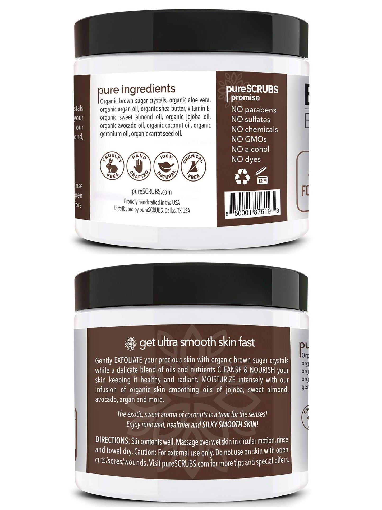 pureSCRUBS Premium Coconut Brown Sugar Scrub, Exfoliating Body Scrub Set
