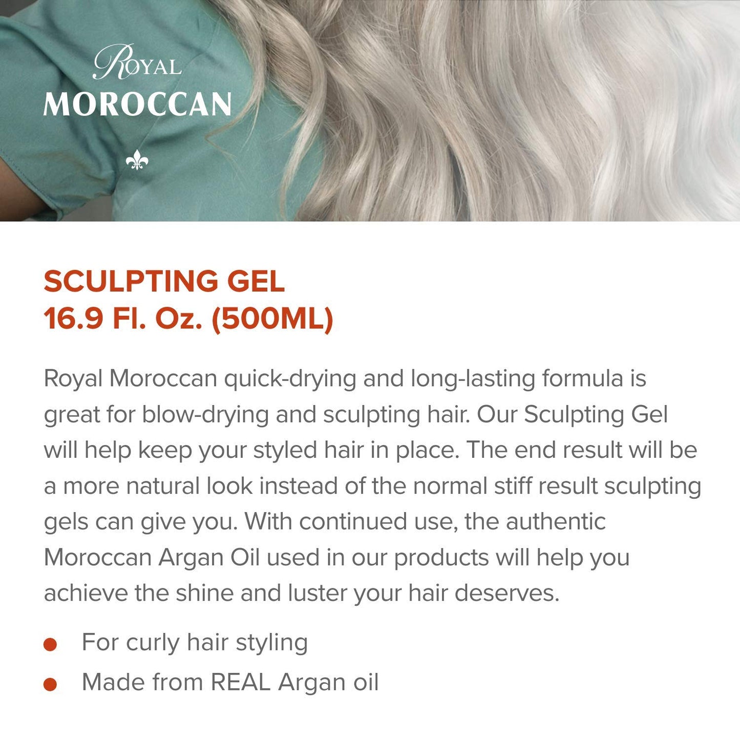 Royal Moroccan Sculpting Gel | Moroccan Argan Oil For Hair | Curly Hair Styling Gel | Hair Styling & Smoothing Products | Quick Drying Argan Oil Hair Products 500 ml (16.9 fl oz)