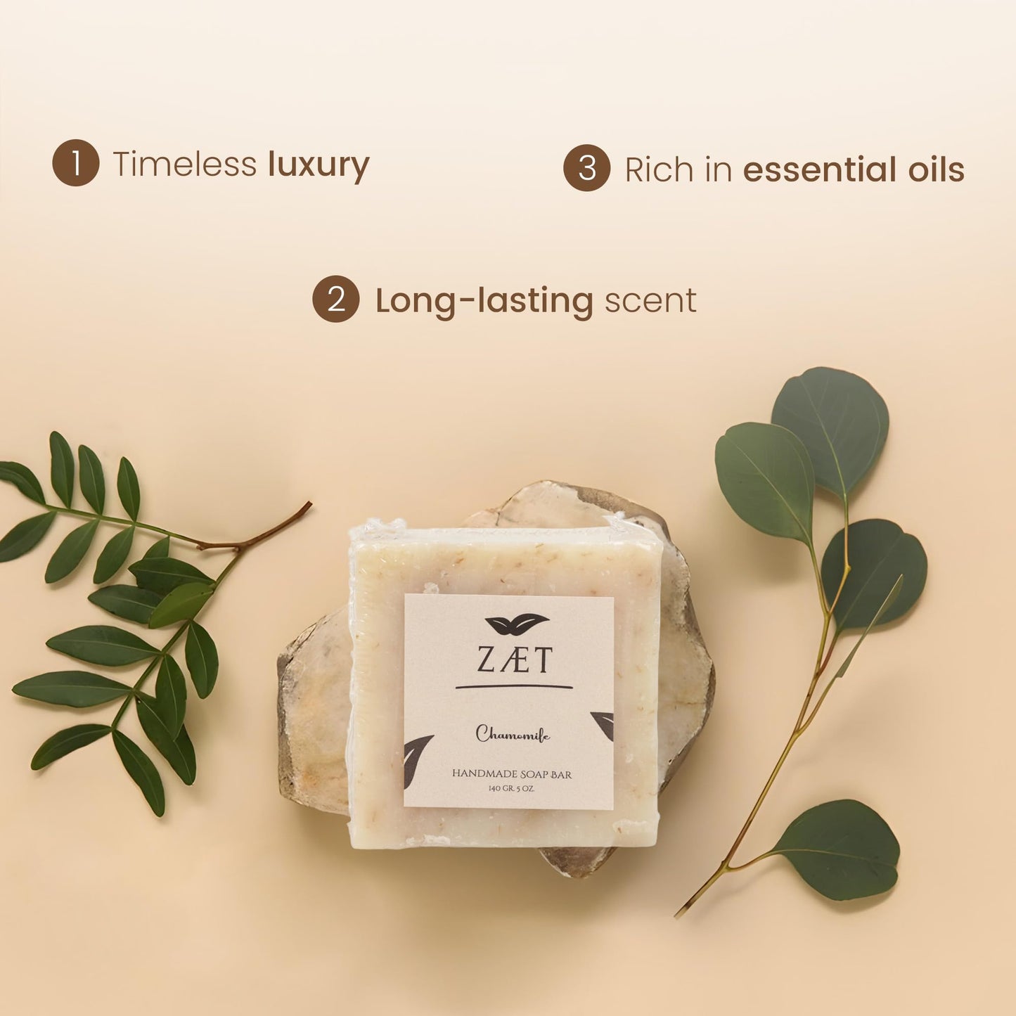 ZÆT Chamomile Soap Bar - Natural Handmade Soap for Hands & Body, 8 Pack