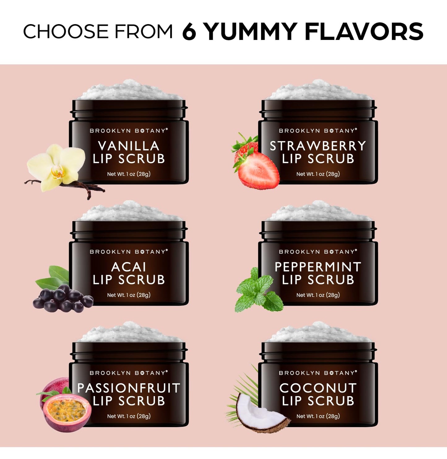 Brooklyn Botany Lip Scrub Exfoliator 1 oz – Lip Moisturizer for Dry Lips and Chapped Lips – Gentle Lip Exfoliator for Smooth and Brighter Lips – Strawberry Flavor