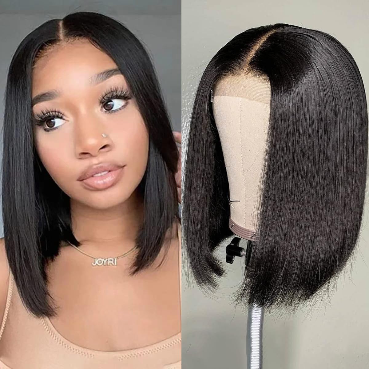 UTIDE 13x4 Lace Front Bob Wig Human Hair HD Lace Glueless Short Straight Frontal Bob Wig for Black Women Human Hair Pre Plucked with Baby Hair Side Part 150% Density Natural Color 12 Inch