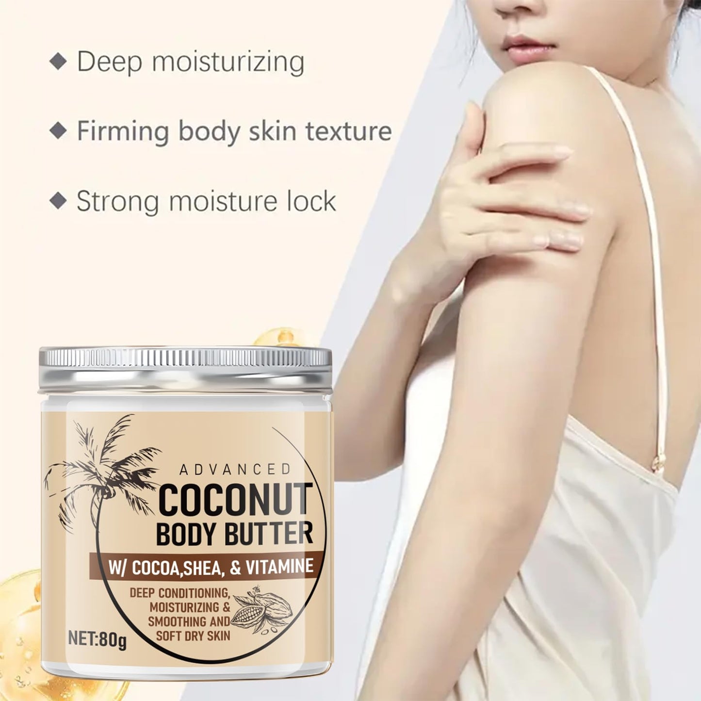 Grospe Advanced Coconut Body Butter，Firming Body Lotion，Deeply Nourishes, Moisturizes and Softens Dry Skin，Suitable for All Skin Types，2.85 Fl Oz（80g）