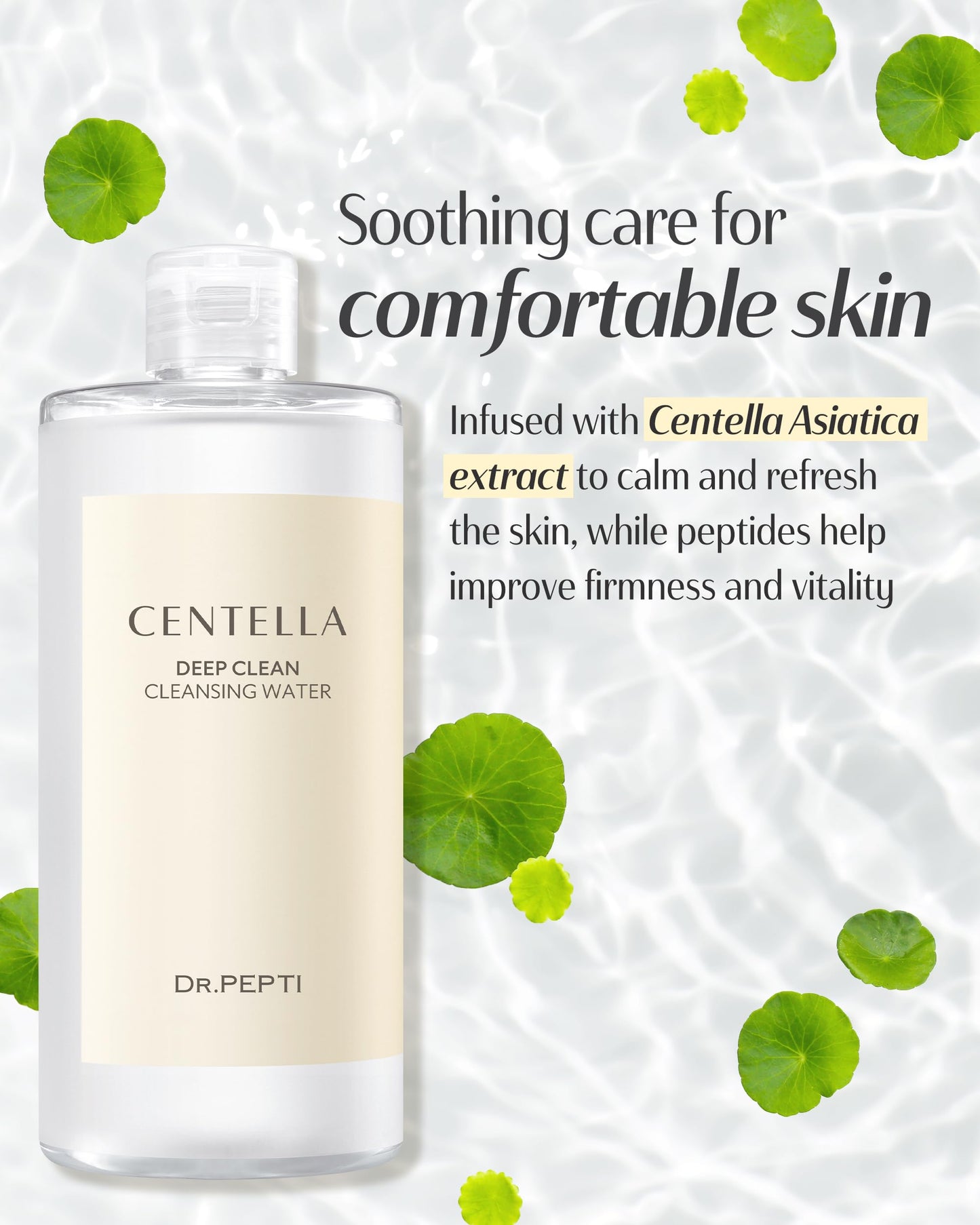 dr.pepti Centella Micellar Cleansing Water, LHA Makeup Remover, 13.5 fl oz