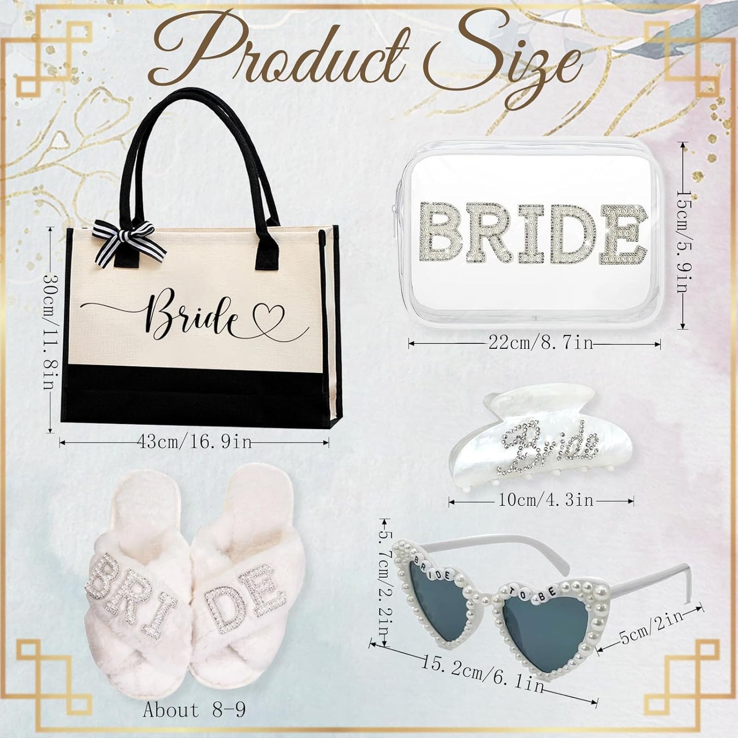 Bridal Shower Gifts Set - 5-Piece Bride Bag, Cosmetic Bag, Sunglasses & Slippers | Perfect for Weddings & Bachelorette Parties