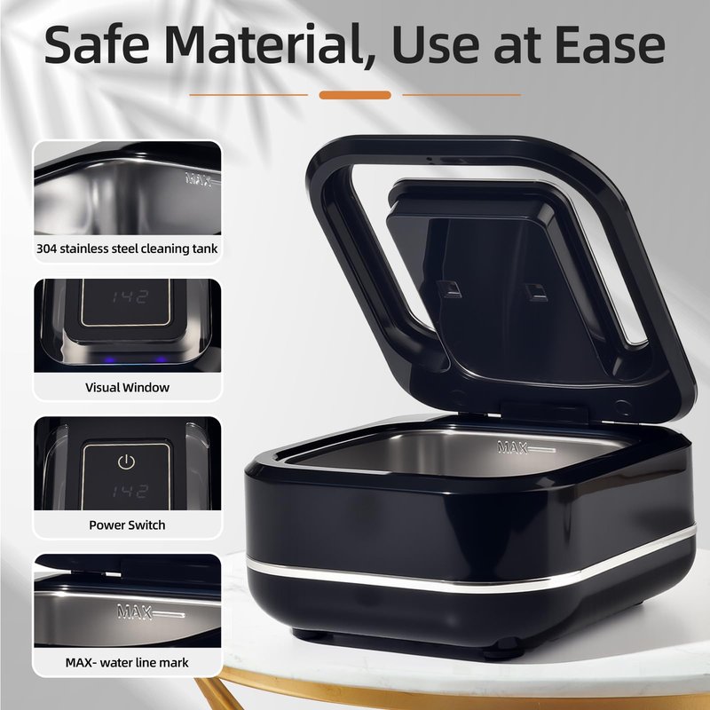 Ultrasonic Retainer Cleaner Machine for Dental Appliances. 2 Cleaning Modes（42khz, 24w，180ml Black,YKL）
