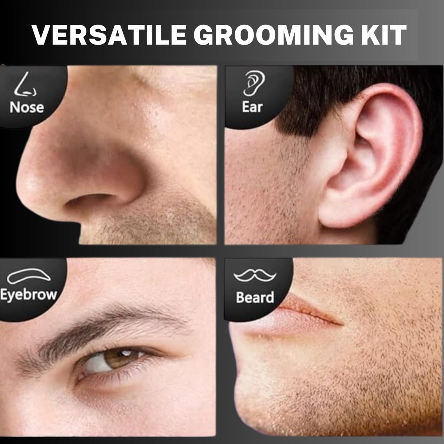 Beard Trimmer for Men - Waterproof Grooming Kit with Nose & Ear Hair Clippers | 6-Piece Set, Battery Included