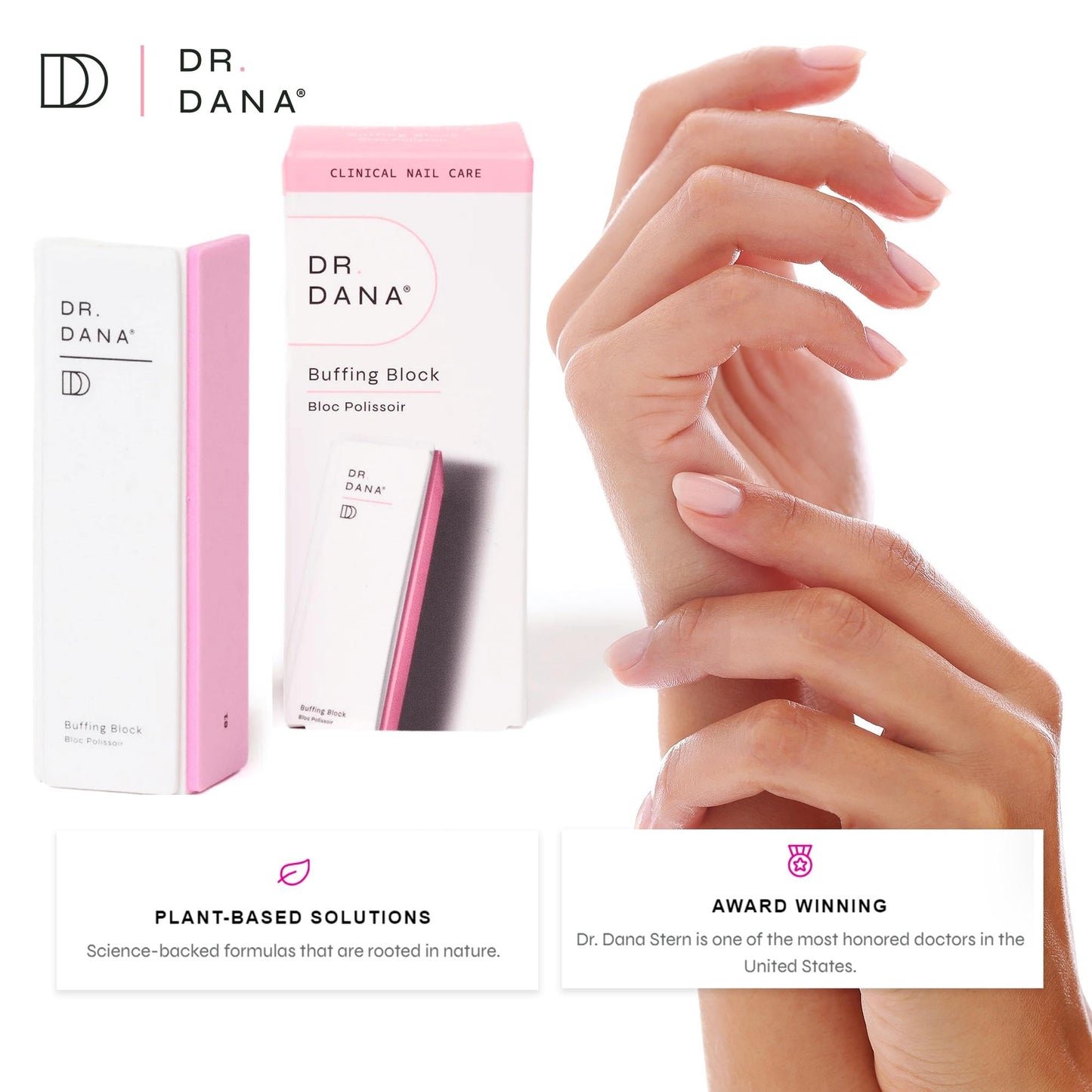 Dr. Dana Nail Buffing Block Set - Gently Smooth, Shine, and File Natural Nails with Professional Buffer (3 Sided Grit) - Also Includes Replacement Grits - Ideal for Fingernail & Toe