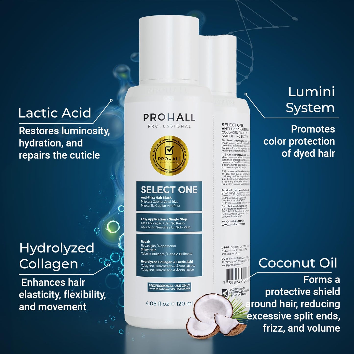 Brazilian Keratin Treatment Blowout Complex-PROHALL SELECT ONE -Formaldehyde Free Keratin Hair Treatment at Home-Queratina Brasileña Keratina Para Alisar el Pelo Sin Formol