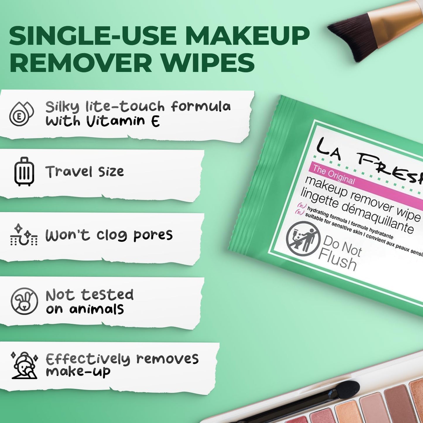 LA Fresh Makeup Remover Wipes with Vitamin E - 50 Ct TSA Travel Essential