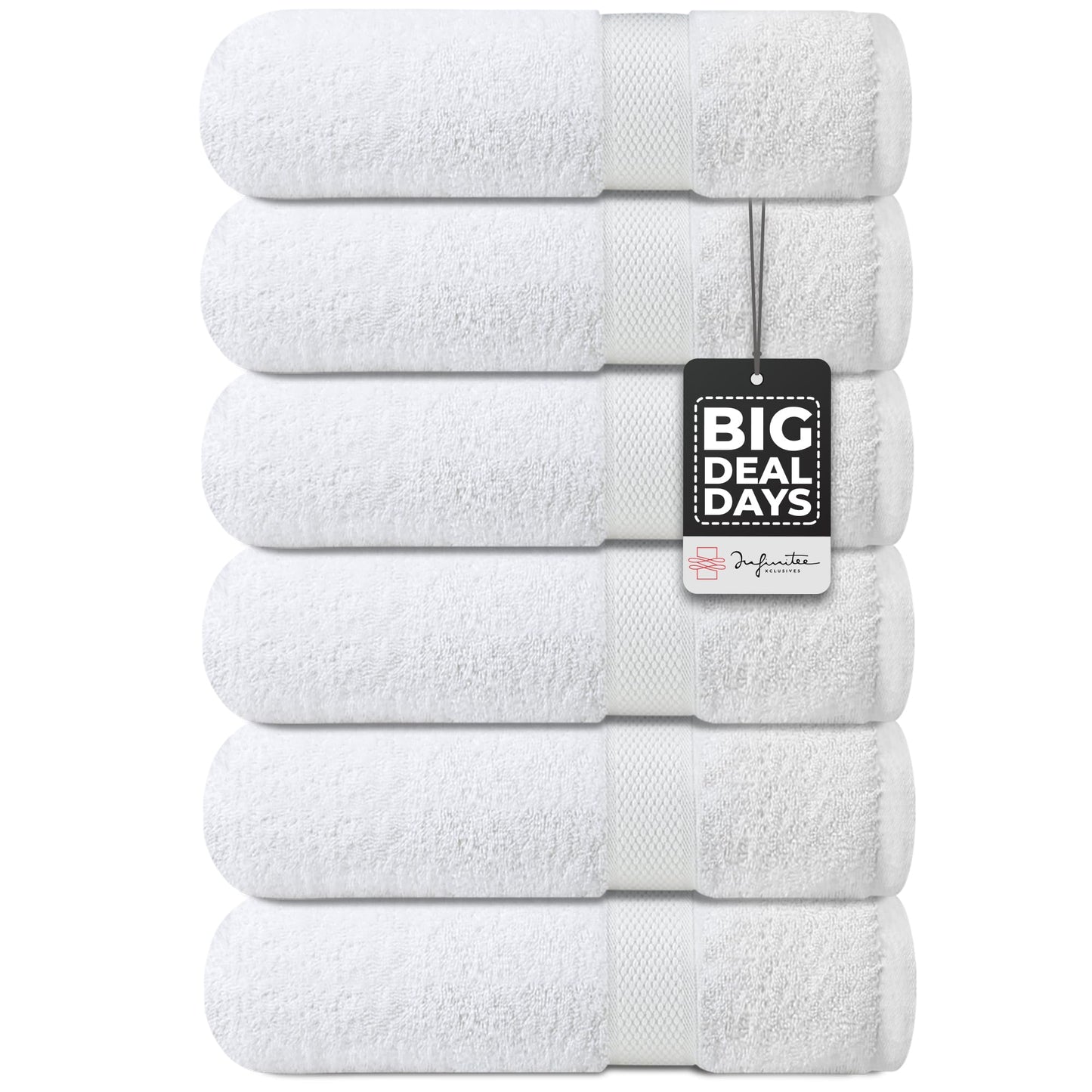 Infinitee Xclusives Premium White Hand Towels 6 Pack, 16x28 Inches, Hotel and Spa Quality + Washcloths Set – Pack of 12, 13x13 Inches 100% Cotton Wash Cloths for Your Body and Face Towels