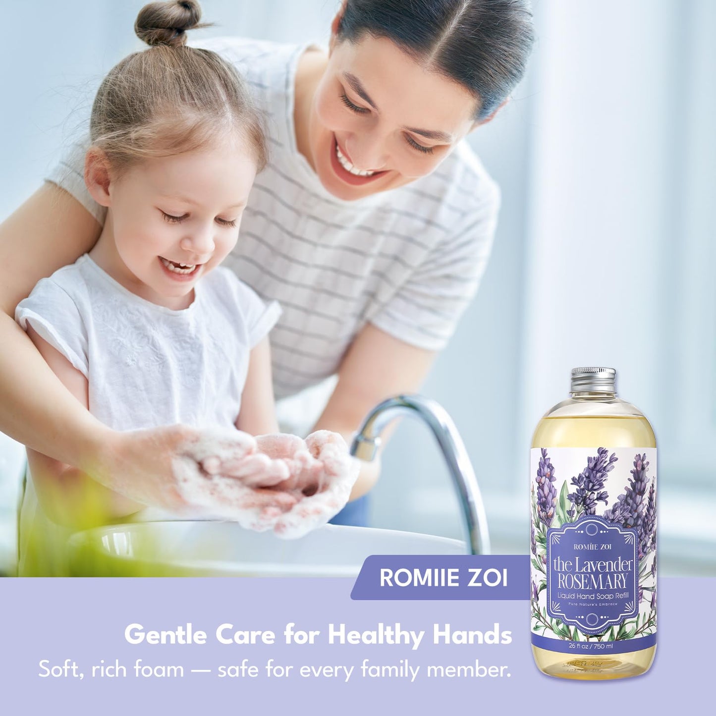 ROMIIE ZOI Liquid Hand Soap Refill Gift Set-3 Pack, Cruelty-Free and Biodegradable Formula, Moisturizing Hand Wash with Essential Oil for Sensitive Skin,Lavender Rosemary Scent,(26 Fl Oz x 3)