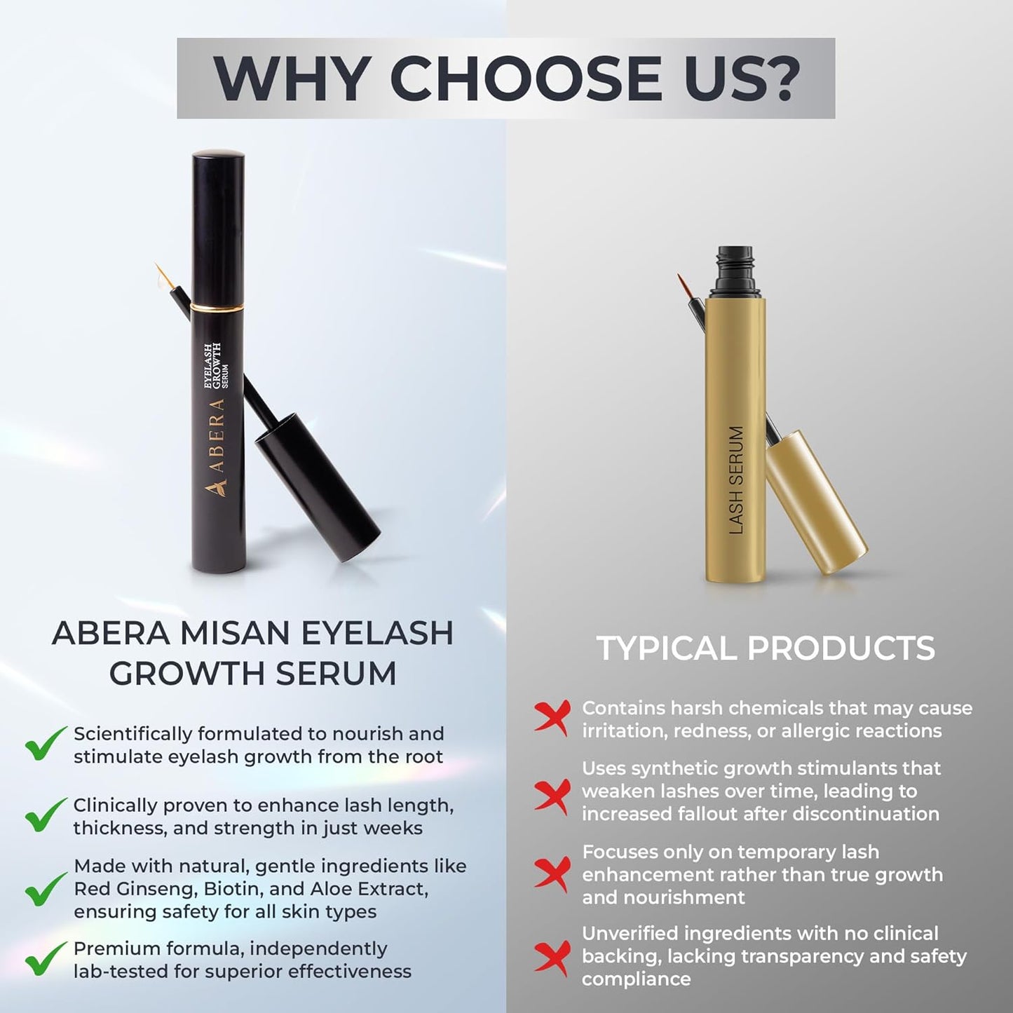 Abera Misan Eyelash Growth Serum - Natural Lash Booster with Red Ginseng & Biotin for Fuller, Longer Lashes | Safe for Sensitive Eyes (1 Box)