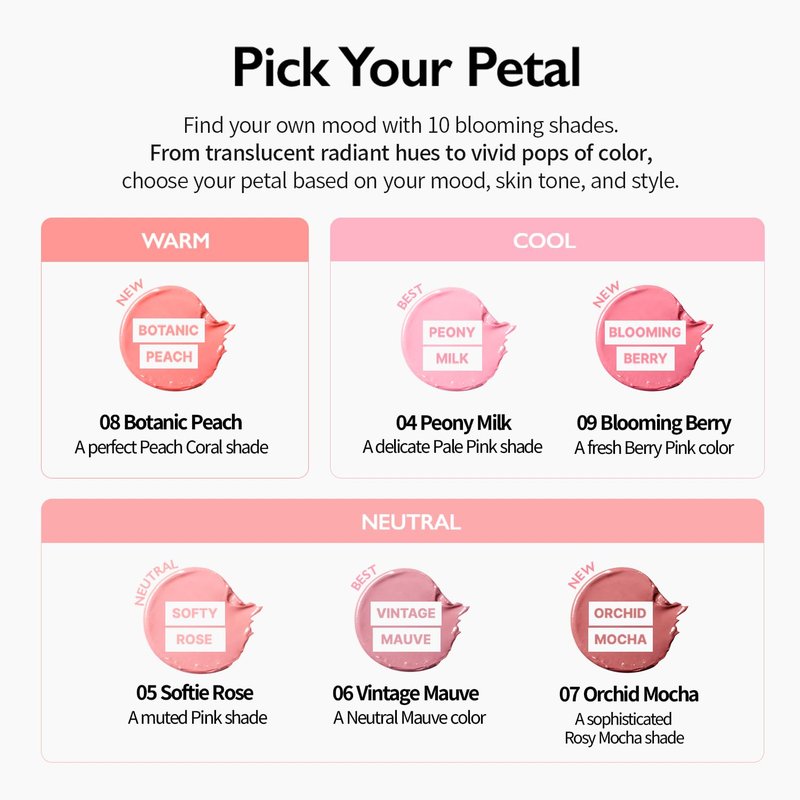 VIDIVICI Petal Glow Cream Blush, Multi-Shade Cream Blusher for Natural Radiant Cheeks, K-Beauty Long-Lasting Hydrating Color - 6g, 0.21oz (SOFTY ROSE)