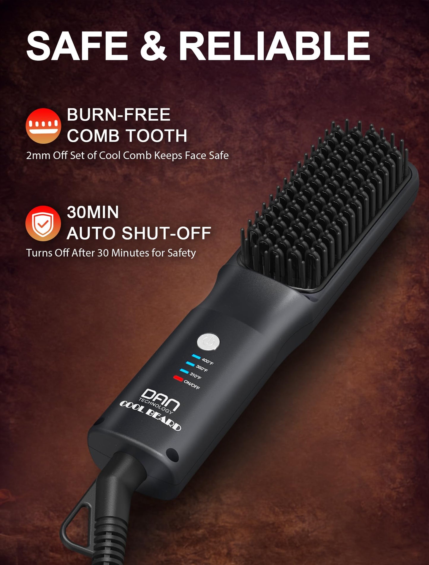 Beard Straightener for Men, Tourmaline Ceramic Heated Beard Brush with Anti-Scald Design, 3 Heat Settings for Medium to Long Beards, Beard Grooming Kit,Father's Gift