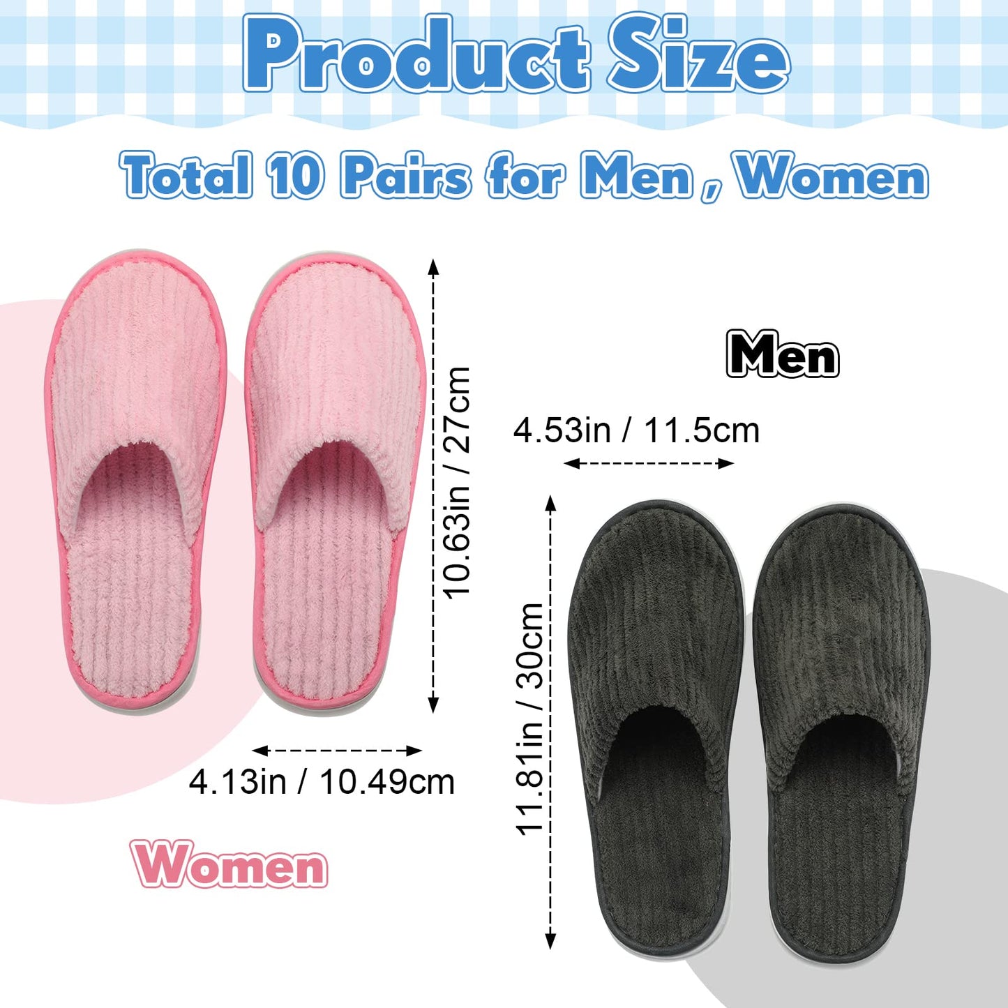 Zhehao 10 Pairs House Slipper for Guest Disposable Slippers Bulk for Travel Non Slip Washable Reusable Women Men Soft Cotton Spa Hotel House Slipper for Wedding Party Home Indoor(Pink, Gray)