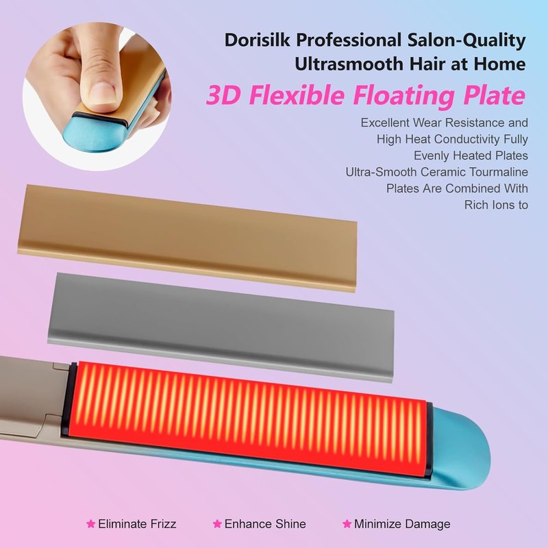 DORISILK 2-in-1 Ceramic Hair Straightener & Curler - 450°F Fast Heat, 1-Inch Dual Voltage for Women & Girls