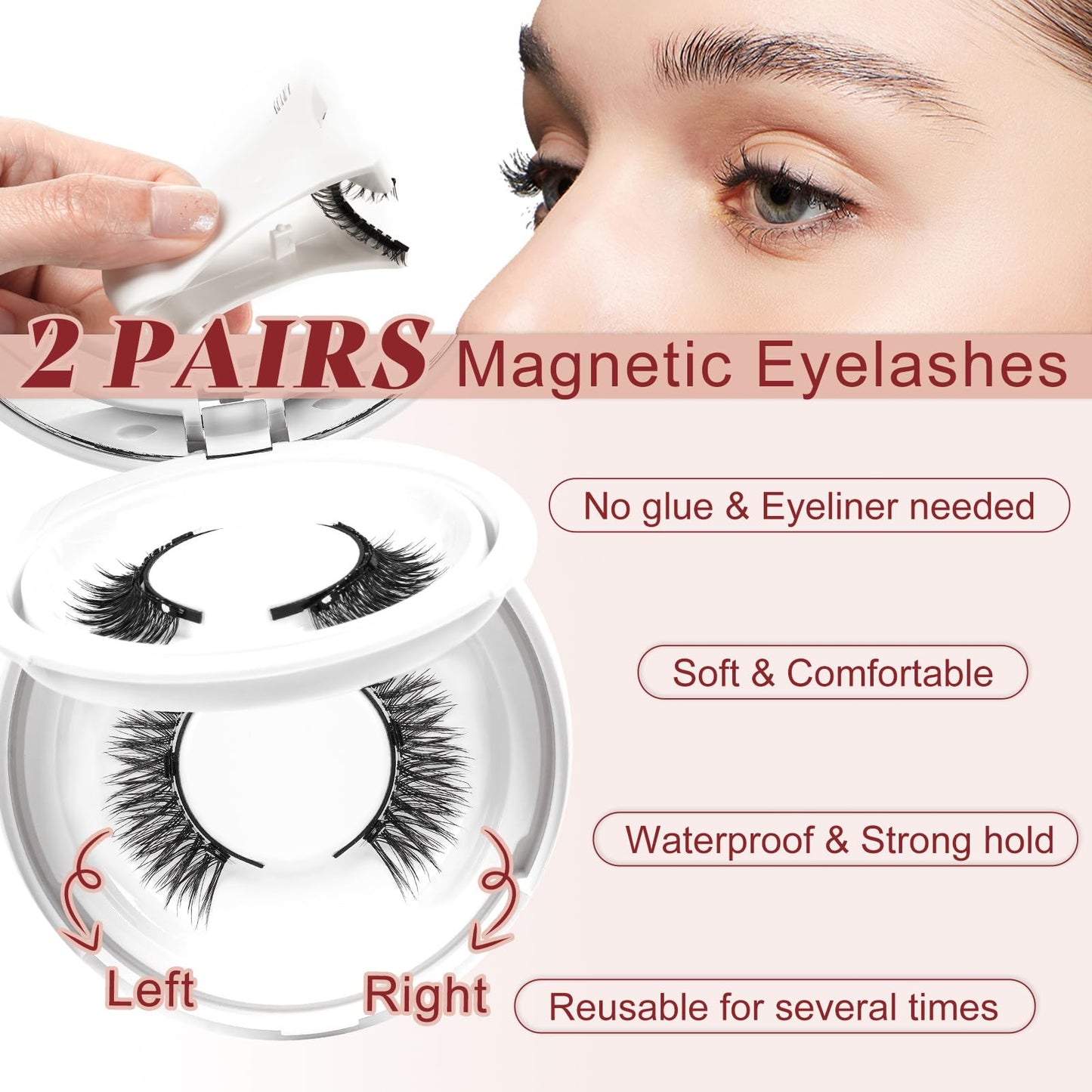 Higu clace Magnetic-Eyelashes with Applicator 2 Pairs Magnetic-Lashes Natural Look Wispy Magnet Lashes Easy to Wear and Remove（DJCX-A+C01）