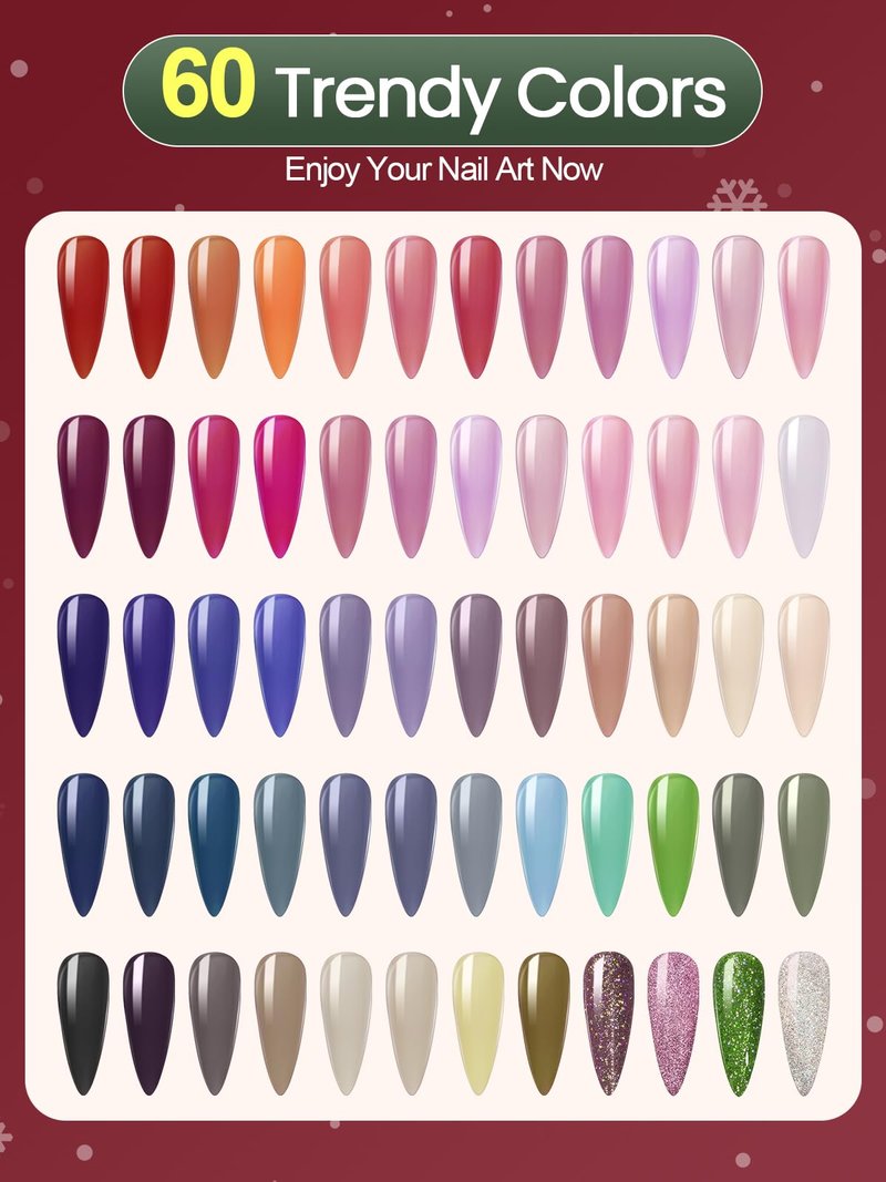 60 Pcs Gel Nail Polish Set 55 Nude Colors Nail Poilsh Kit with Base Matte & Glossy Top Coat Glitter Nail Polish Professional Manicure Kit Nail Supplies for Women Starter Nail Art Salon DIY at Home