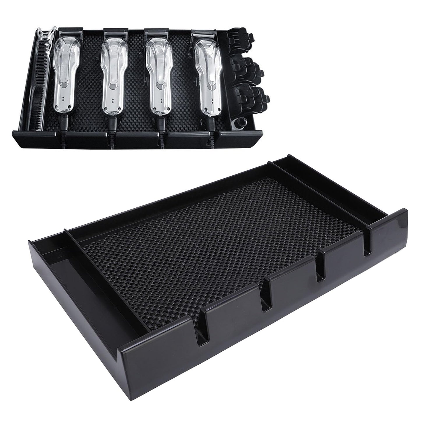 Station Organizer, Multi Compartment Countertop Tool Storage for Busy Barbers Stylists, Barber Clipper Organizer Plastic Anti Slip Push Pull Hair Clipper Holder Barber Station