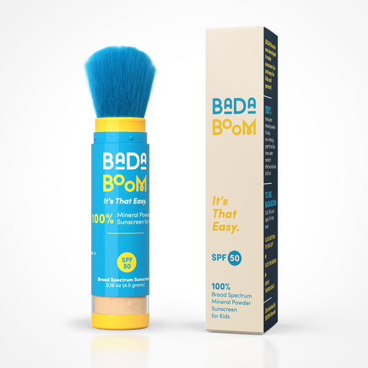 Bada Boom Mineral Powder Sunscreen SPF 50 – Reef Safe, Water Resistant Brush On Sunscreen for Kids & Sensitive Skin – Broad Spectrum Zinc Oxide, Translucent Face, Body & Scalp Sun Protection