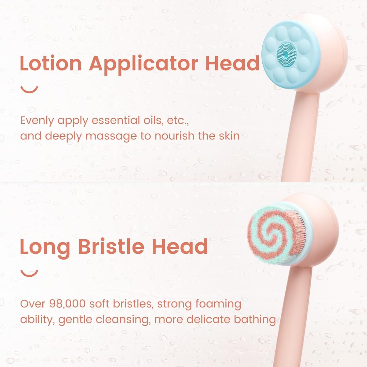 Electric Back Scrubber - Waterproof Rechargeable Body Brush with 3 Speed Modes | 2 Heads for Kids & Adults - Pink