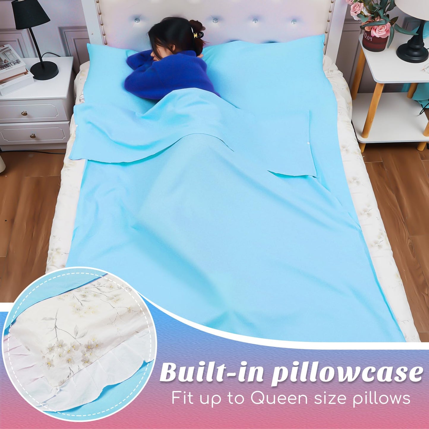 Irenare 2 Pcs Tan Sleep Sack Reusable Body Self Tanners Lightweight Breathable Sleeping Sac Protect Sheets from Dark Tanner for Bed Travel Sleeping Bag(Pink, Blue)