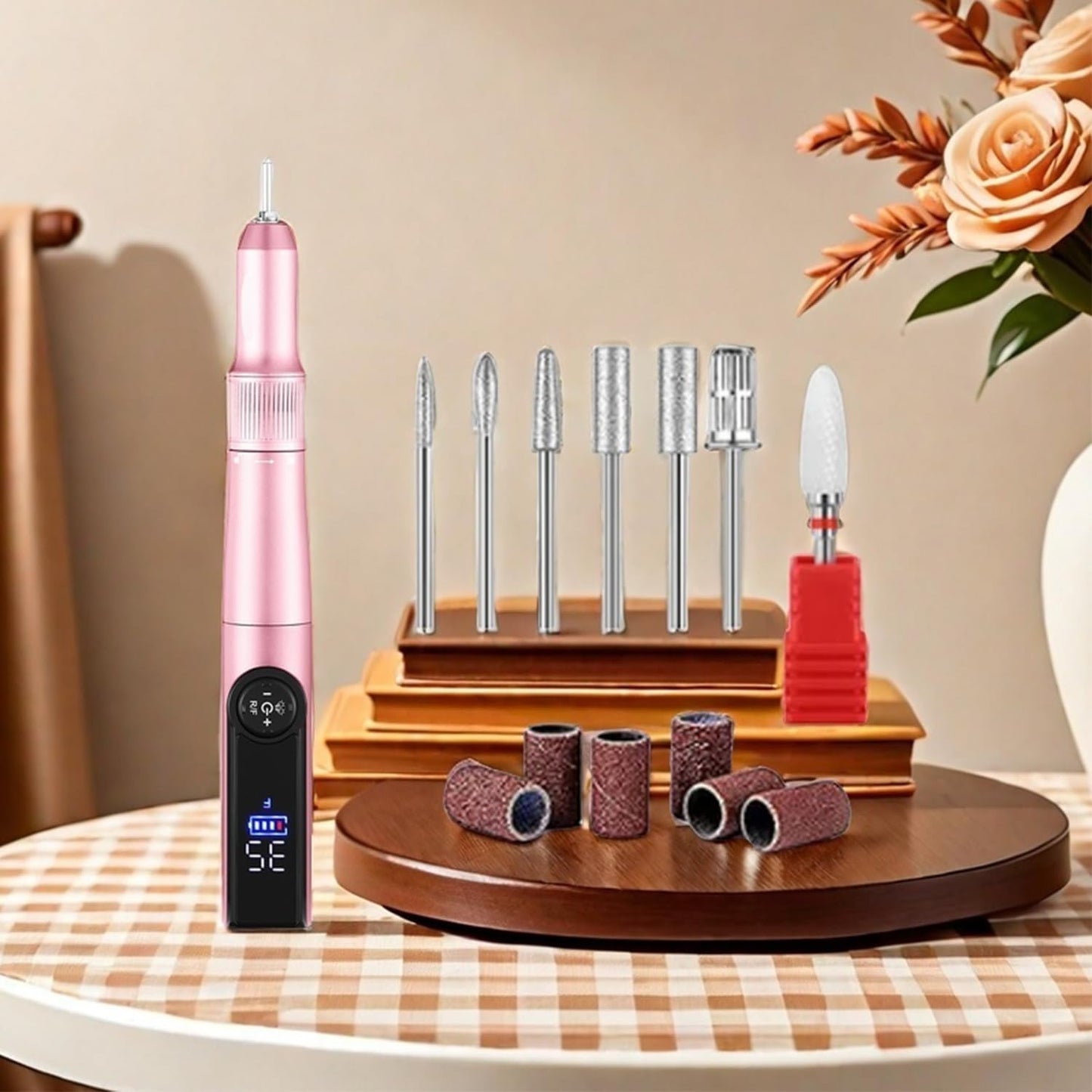Cordless Electric Nail Drill 35000 RPM, 2 in 1 Professional Nail File Kit for Acrylic/Gel/Dip Powder Nails Removal, Rechargeable & Lightweight, for Manicure Pedicure at Home or Salon (Rose Gold)