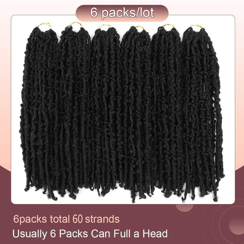 GetGal 30 Inch 6 Packs Butterfly Locs Crochet Hair Soft Distressed Locs Crochet Hair for Black Women Pre Looped Long Butterfly Faux Locs Natural Braids Hair Extension(30inch,1B)