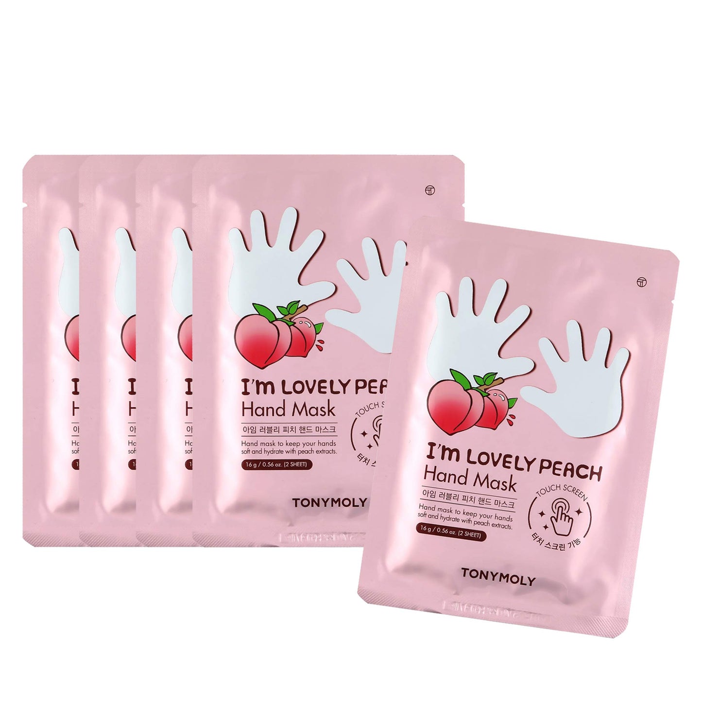 TONYMOLY I’m Lovely Peach Hand Mask – Hydrating & Moisturizing Korean Hand Treatment Gloves with Peach, Plum & Honeysuckle Extracts – Phone Screen Friendly, 5pk