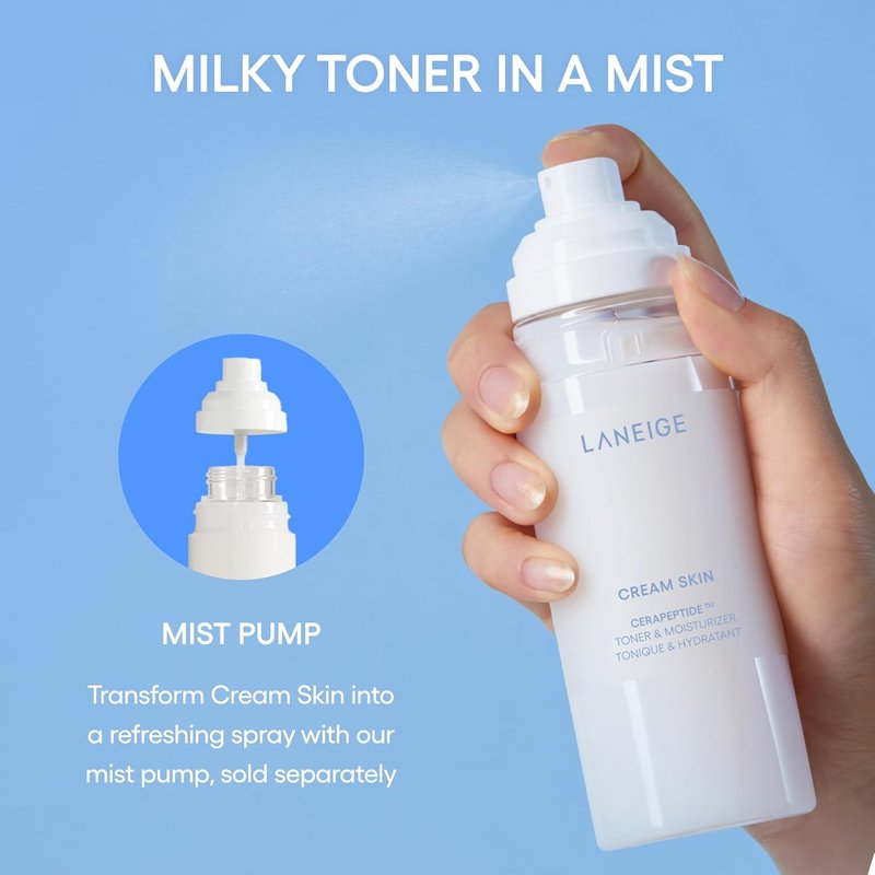 Laneige Cream Skin Toner - Lightweight Refillable Korean Milky Toner with Ceramide & Peptide for Hydration & Firming | 6.76 Fl Oz