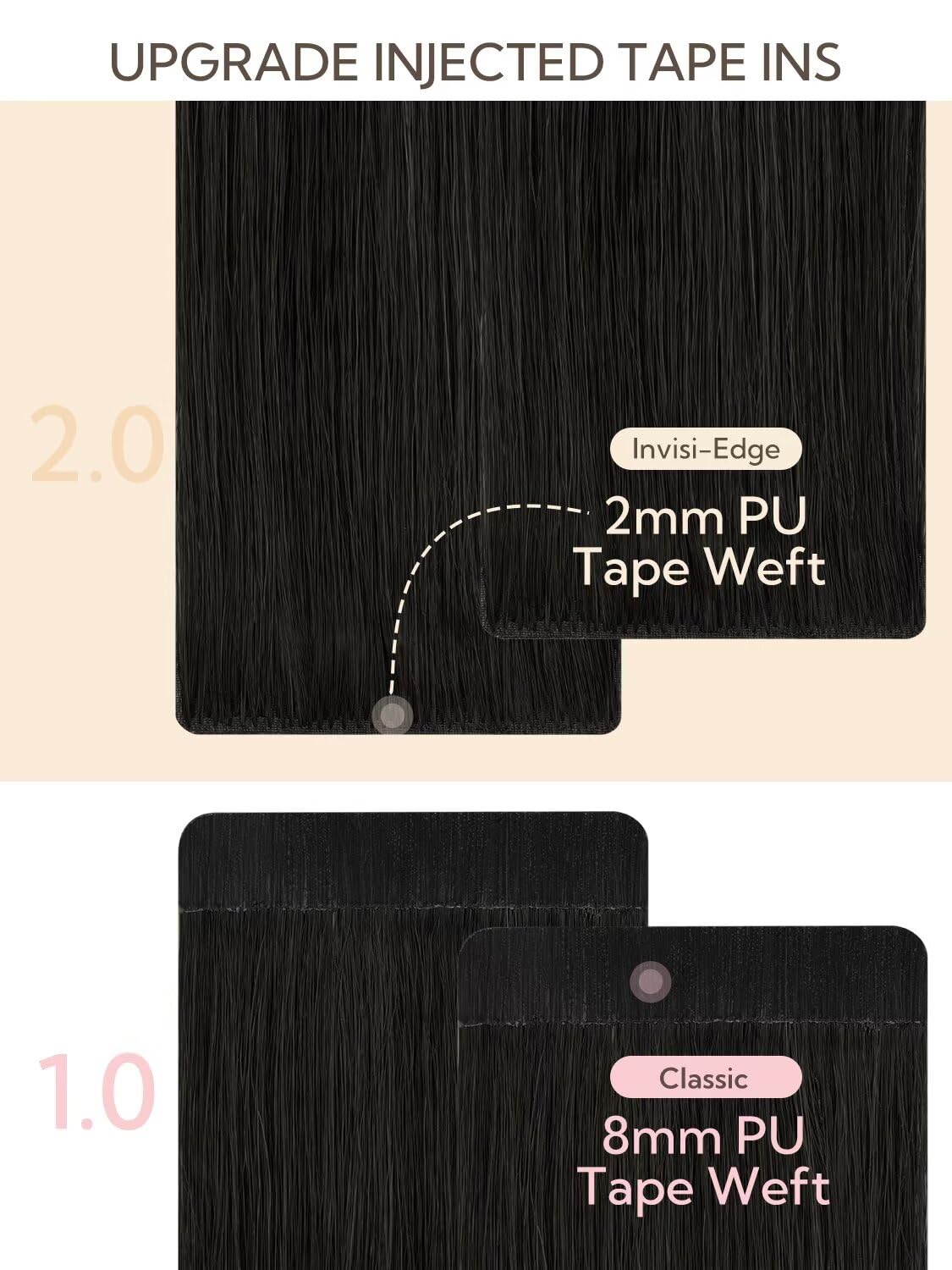 HOTBANANA Invisi Edge Tape in Hair Extensions Human Hair, 10inch 30g 10pcs Invisible & 10pcs Classic Natural Black Seamless Tape in Hair Extensions Straight Injected