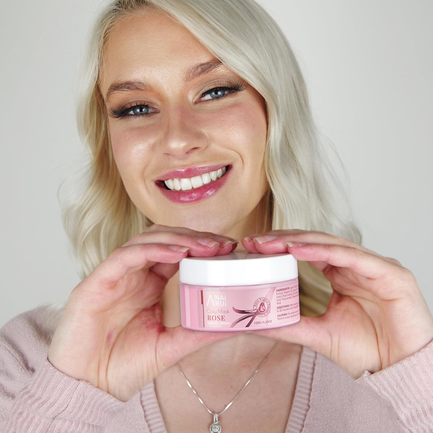 ANAI RUI Rose Facial Mask, Deep Cleansing, Clay Mask with Kaolin Pink Clay, Gifts for Women, Niacinamide, Collagen, Hyaluronic Acid for Moisturizing & Smooth Skin, Pores Minimizers, 4.23Oz