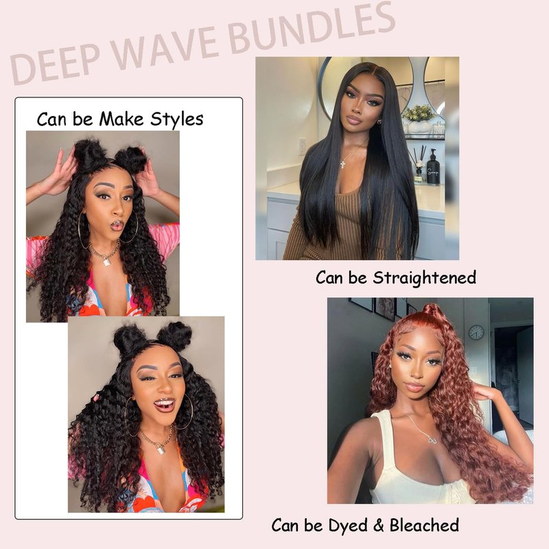 Fdola 18 Inch Deep Wave Curly Bundles, 100% Unprocessed Brazilian Virgin Human Hair, Natural Black Color, Sew-In Installation, 18 Inch Length