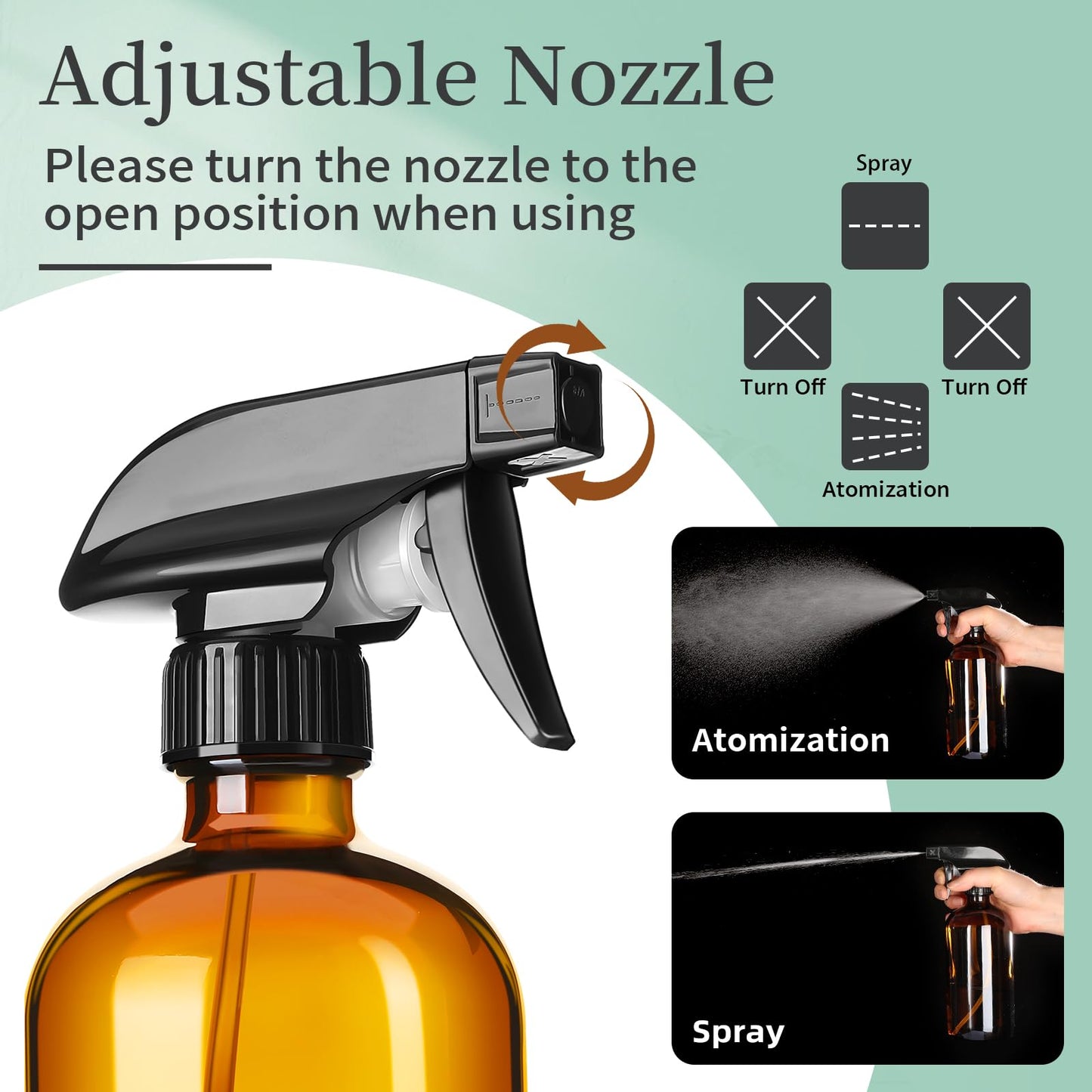 GIVAMEIHF 16oz Amber Glass Spray Bottles,6 Pack Glass Spray Bottles Refillable Empty Bottle with Adjustable Nozzle,Spray Bottle for Essential Oils,Cleaning,Pets,Hair Mister