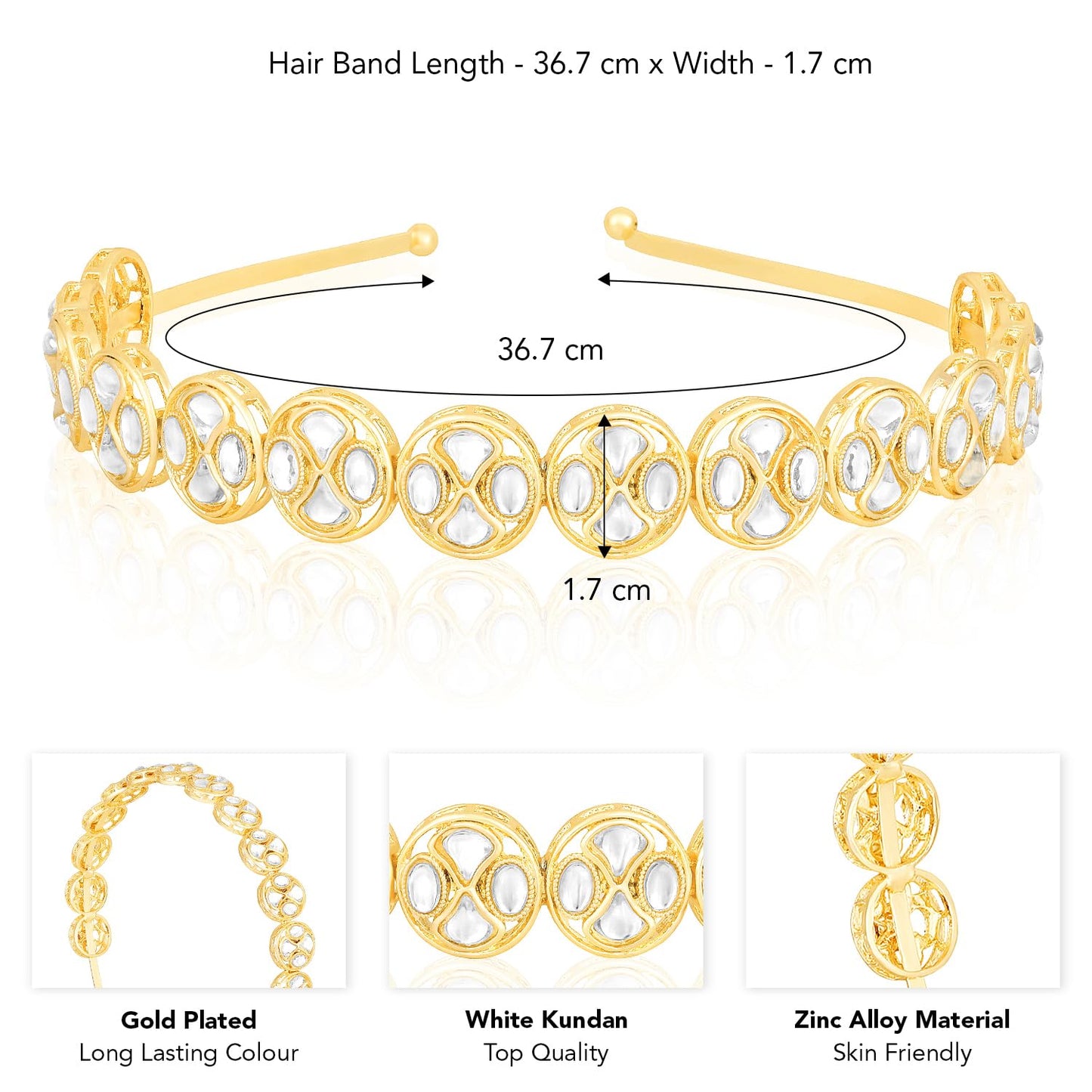 Aheli White Kundan Studded Ethnic Hair Band Fashion Jewellery for Women