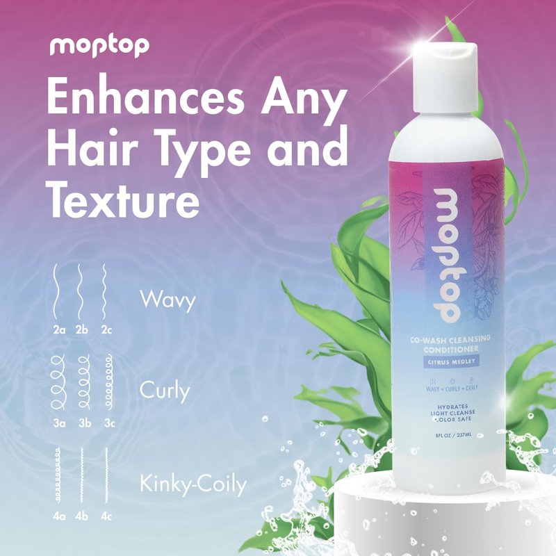 MopTop Cowash Cleansing Conditioner – Curly Hair Conditioner to Restore Moisture, Reduce Frizz & Boost Manageability, Sulfate & Paraben Free Hair Care for All Hair Textures (Citrus Medley, 2pk)